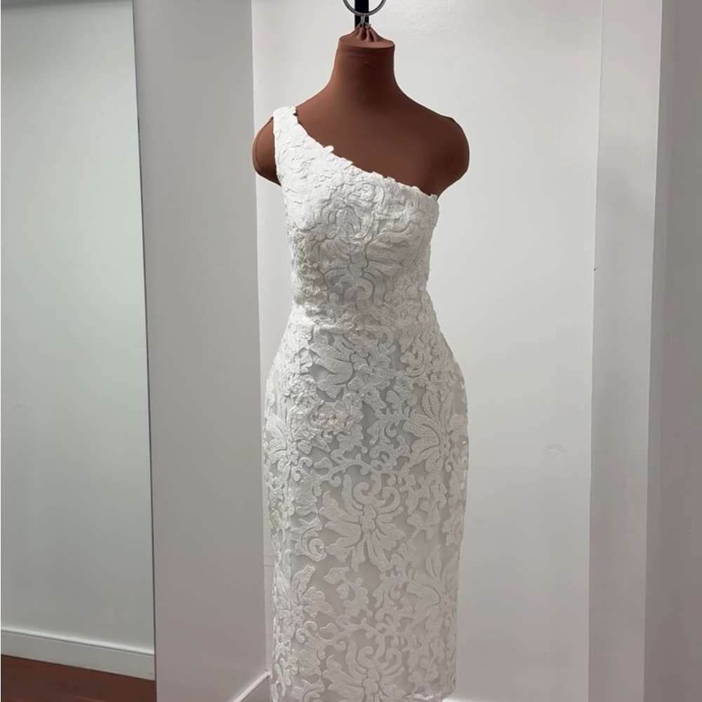 Ivory Sequin Lace One-Shoulder Dress
